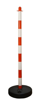 Słupek do łańcucha biało-czerwony 130 cm podstawa okrągła