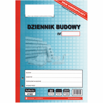 Dziennik Budowy Samokopiujący A4 Pu/Pb-51 Zgodny 2023