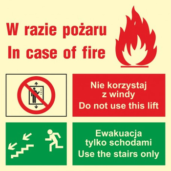 Znak Zakaz korzystania z windy w razie pożaru (lewostronne) System TD (AC099)