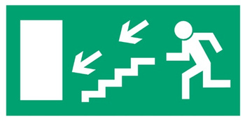 Znak kierunek do wyjścia drogi ewakuacyjnej schodami w dół w lewo (AC018) Signproject