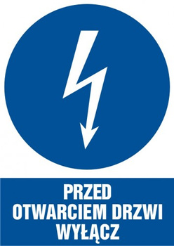 Znak Przed otwarciem drzwi wyłącz (HE019)
