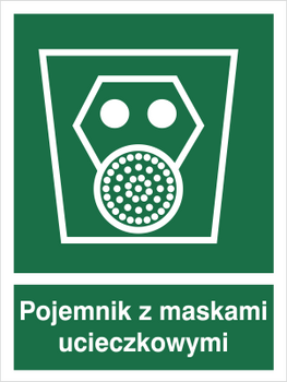 Znak pojemnik z maskami ucieczkowymi na Folii Świecącej (119)