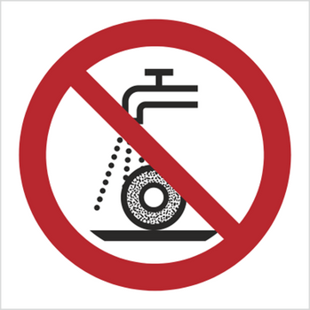 Znak Zakaz szlifowania na mokro (P33) (ISO 7010)
