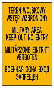 Znak teren wojskowy wstęp wrobiony - czterojęzyczna na płycie PCV (A01-01)