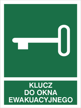 Znak klucz do okna ewakuacyjnego na Folii Świecącej (117-02)