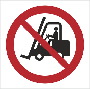 Znak zakaz ruchu urządzeń do transportu poziomego (P06) (ISO 7010)