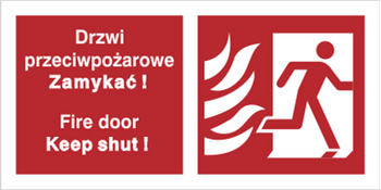 Znak drzwi przeciwpożarowe. zamykać! fire door keep shut! (w prawo) na płycie PCV (217-20)
