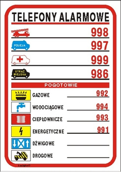 Znak Telefony alarmowe na Folii Samoprzylepnej (826-04)