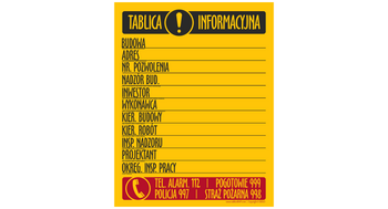 Znak budowlana tablica informacyjna na Płycie PP (T001)