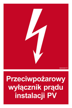 Znak Przeciwpożarowy wyłącznik prądu instalacji PV na Płycie Świecącej (BC145)