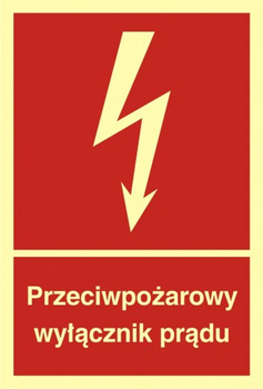 Znak przeciwpożarowy wyłącznik prądu na Płycie Świecącej (BB012)