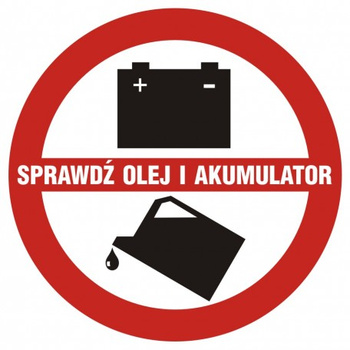 Znak Sprawdź olej i akumulator na Folii Samoprzylepnej (SC005)