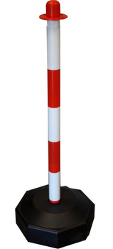 Słupek do łańcucha biało-czerwony 90 cm podstawa plastikowa