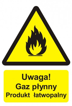 Znak Uwaga! Gaz płynny - produkt łatwopalny na Folii Samoprzylepnej (BC002)
