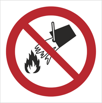Znak Zakaz gaszenia wodą (P11) (ISO 7010)