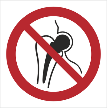 Znak Zakaz wstępu z metalowymi implantami (P14) (ISO 7010)