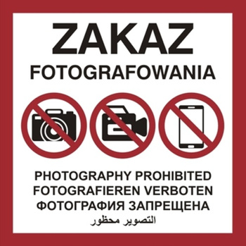 Znak Zakaz fotografowania dla obiektów wojskowych i jednostek publicznych na płycie PCV (857-55)