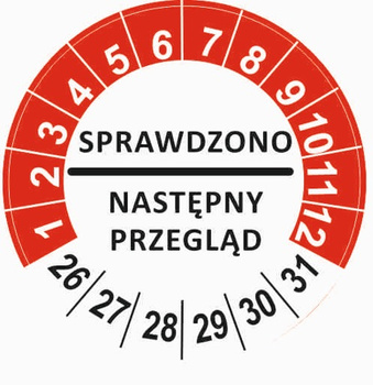 Naklejka inspekcyjna kontrolka przeglądu PPOŻ fi 40mm czerwona