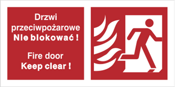 Znak drzwi przeciwpożarowe. nie blokować! fire door keep clear! (w prawo) na Płycie Świecącej (217-50)