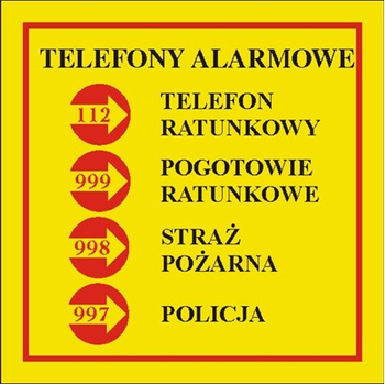 Znak telefony alarmowe graficzny żółty na Folii Samoprzylepnej (826-02)