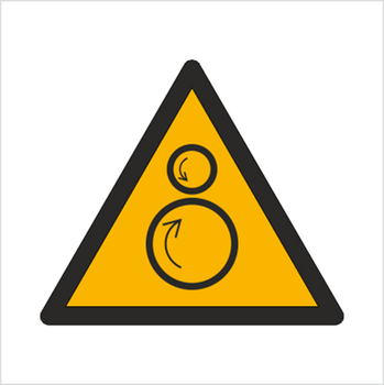 Znak ostrzeżenie przed ruchomymi rolkami (W25) (ISO 7010)