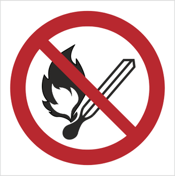 Znak zakaz używania otwartego ognia (P03) (ISO 7010)