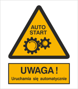 Znak uwaga uruchamia się automatycznie auto start (323-01)