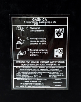 Etykieta serwisowa oryginalna do gaśnicy proszkowej GP1z BC - KZWM